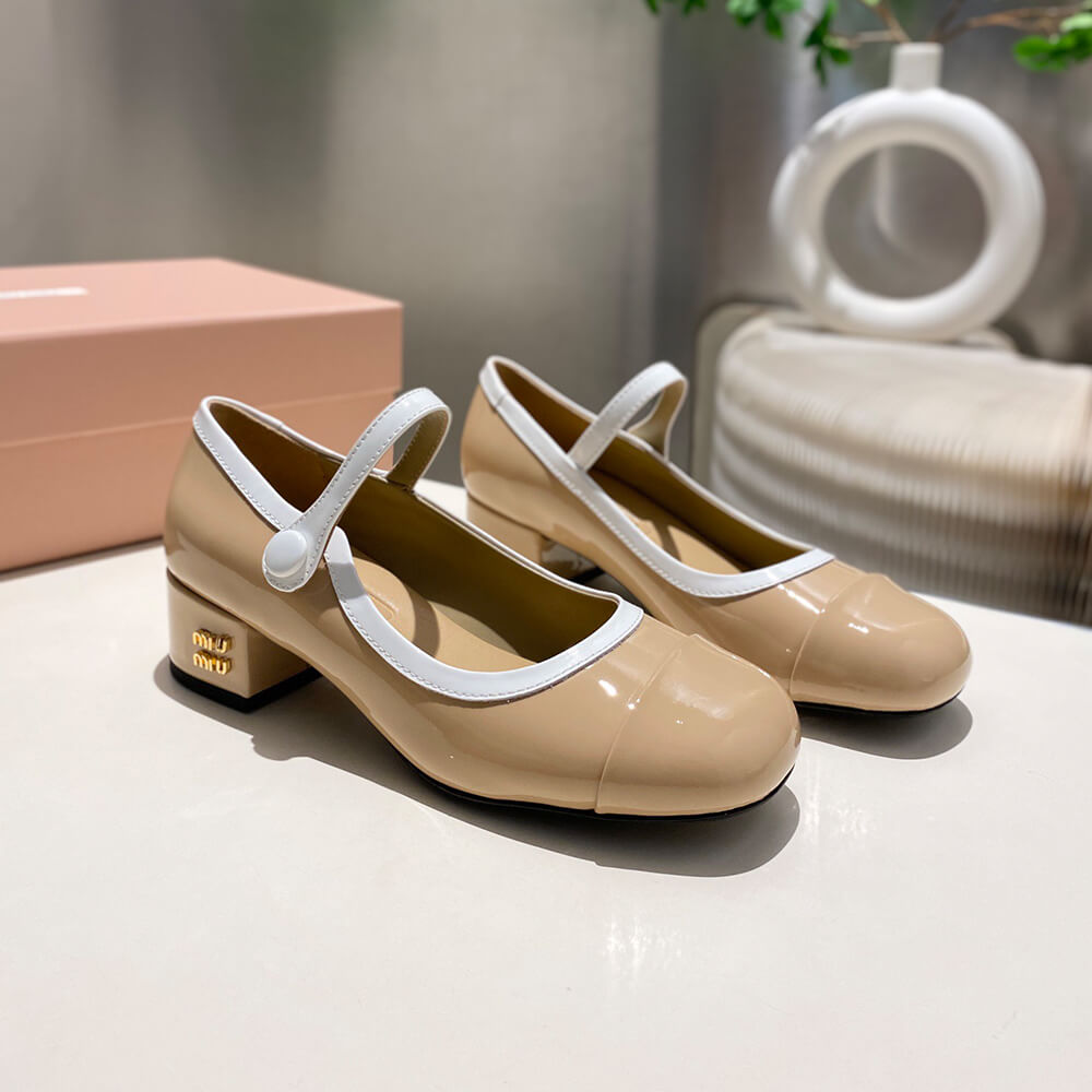 MiuMiu Two-tone patent leather Mary Jane pumps
